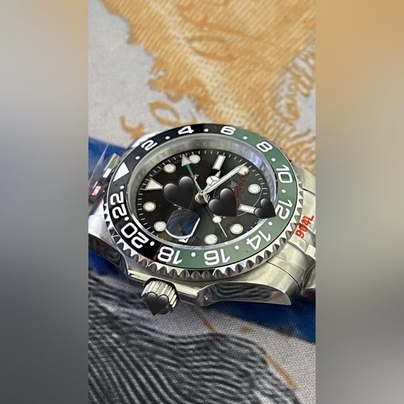 Men’s Luxury GMT Style Automatic Steel Watch Green/Black “Sprite” Colorway 41mm - Picture 2 of 4